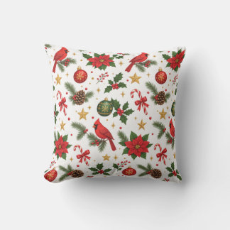 Red Cardinal Poinsettia Christmas Seamless Pattern Cushion