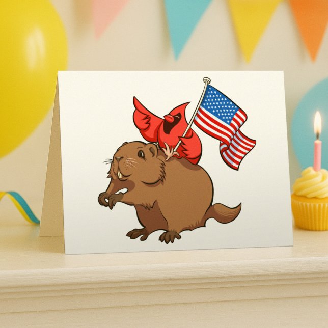 Red Cardinal Riding a Groundhog with American Flag (Creator Uploaded)