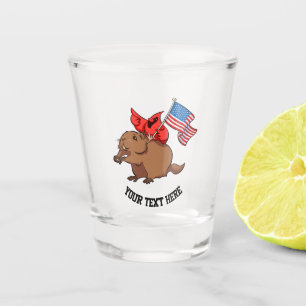Red Cardinal Riding a Groundhog with American Flag Shot Glass