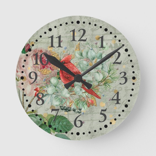 Red Cardinal Round Clock (Front)