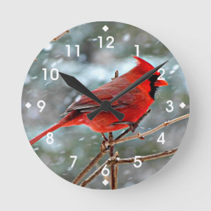 Red Cardinal Round Clock