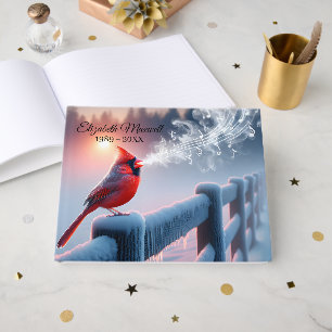 Red Cardinal Singing With Musical Notes Memorial Guest Book
