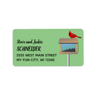 Red Cardinal Sitting On Bird Feeder Address Label