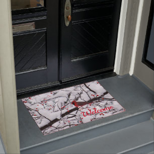Red Cardinal Snow Tree Photo Doormat