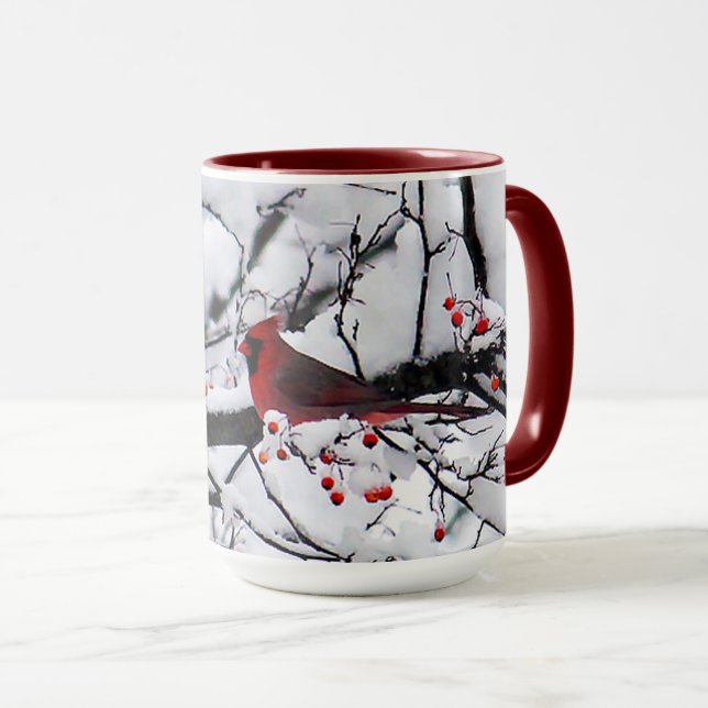Red Cardinal Snow Tree Photo Mug (Front Right)