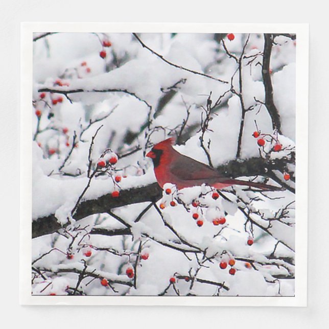 Red Cardinal Snow Tree Photo Napkin (Front)