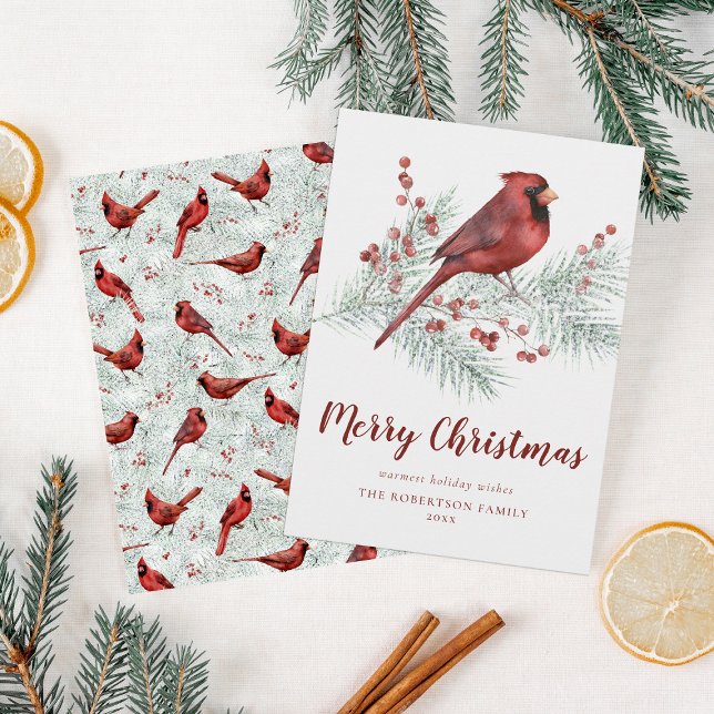 Red Cardinal Snowy Pine Branch Christmas Holiday Card (Creator Uploaded)