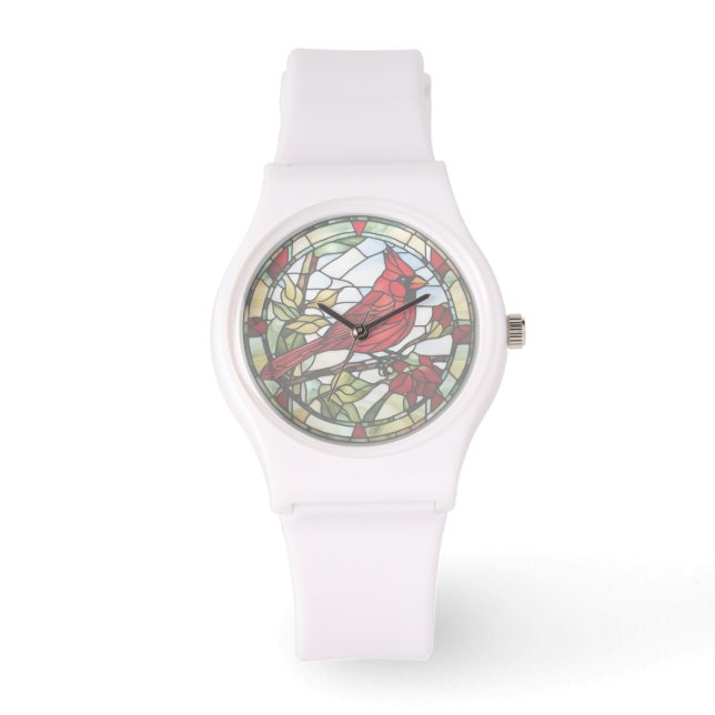 Red Cardinal Stained Glass Woodland Bird Watch (Front)