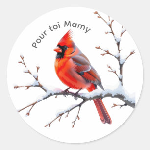 Red Cardinal Sticker on Snowy Branch