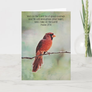 Red Cardinal Waiting Scripture Card Psalm 27:4