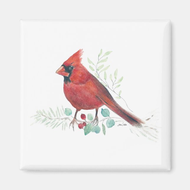Red Cardinal Watercolor Art Magnet (Front)