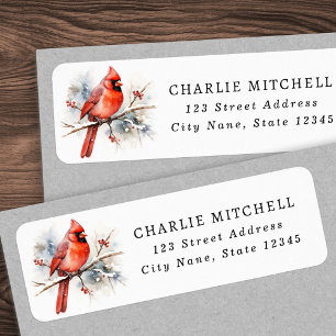 Red cardinal watercolor Christmas return address Return Address Label