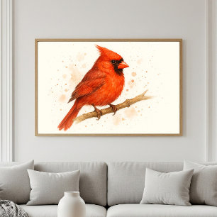 Red Cardinal Watercolor Portrait Poster
