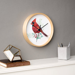 Red Cardinal Watercolor Wall Décor Clock