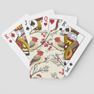 Red Cardinal Winter Berry Christmas Pattern Playing Cards