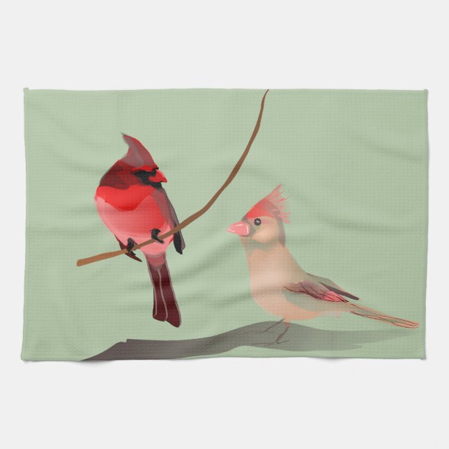 Red Cardinal Winter Bird Tea Towel (Horizontal)