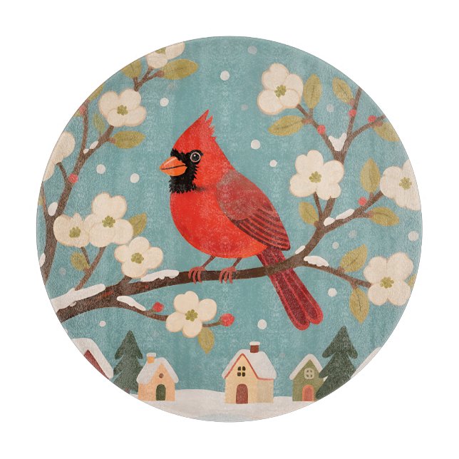 Red Cardinal Winter Branch Cutting Board (Front)