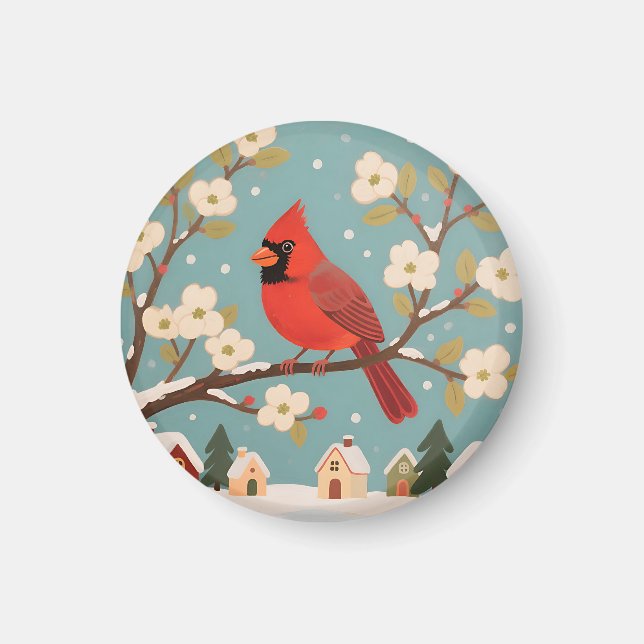 Red Cardinal Winter Branch Magnet (Front)