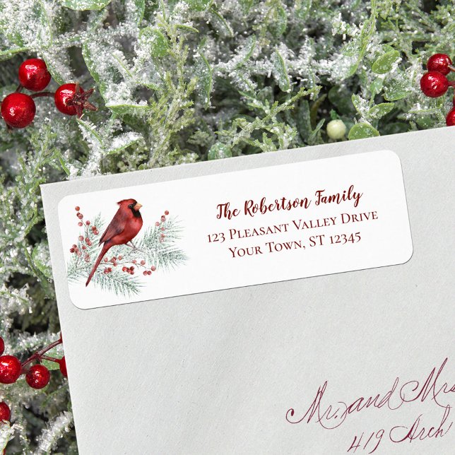 Red Cardinal Winter Christmas Return Address Label (Creator Uploaded)