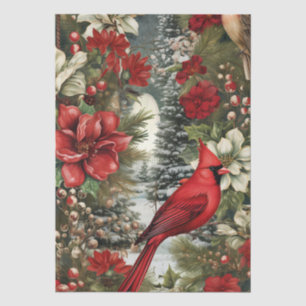 Red Cardinal & Winter Florals Decoupage Tissue Paper
