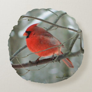 Red Cardinal (Winter) Round Pillow