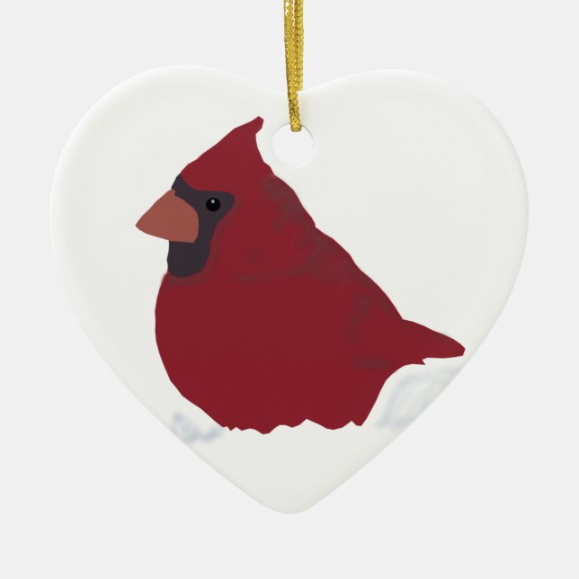 Red Cardinal Winter Snow Ceramic Ornament (Front)