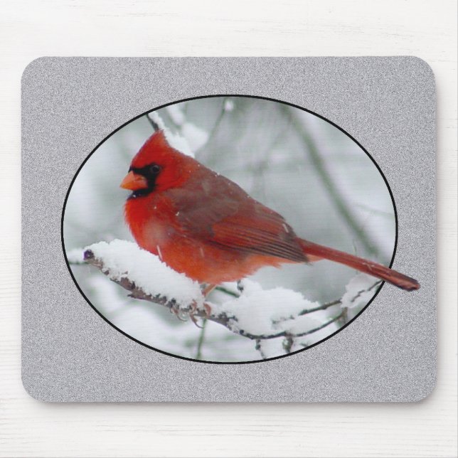 Red Cardinal Winter Snow Mousepad (Front)