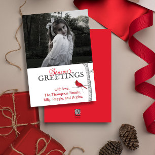 Red Cardinal Winter Tree Classic Woodland 1 Photo Holiday Card