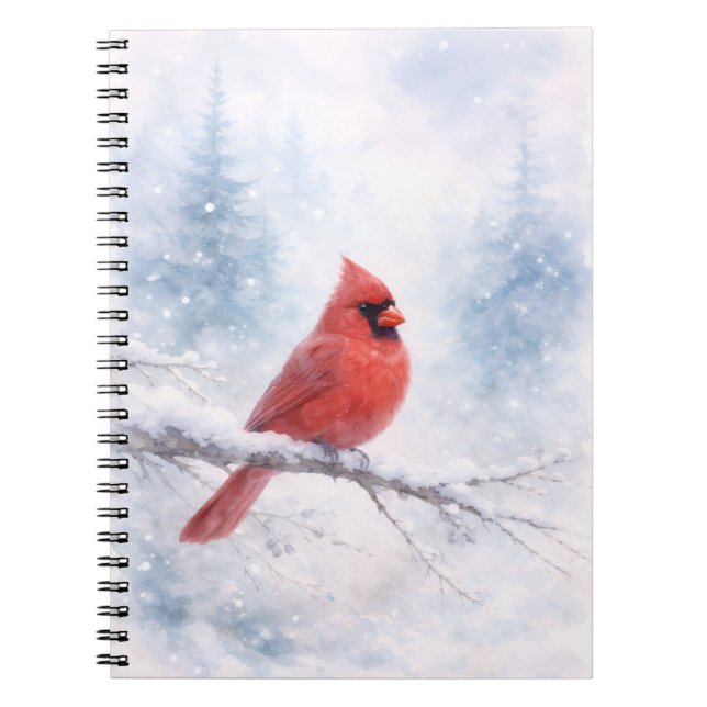 Red Cardinal Winter Watercolor Art Print  Notebook (Front)