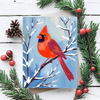 Red Cardinal | Winter Watercolor Holiday Postcard