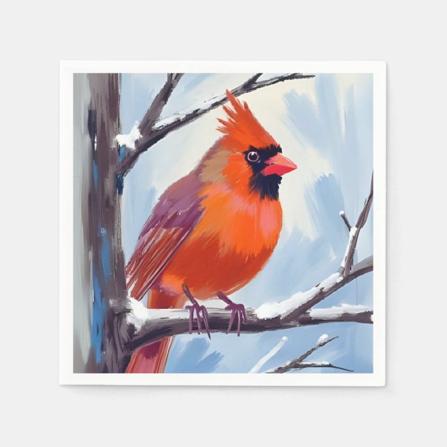 Red Cardinal Winter Watercolor Napkin (Front)