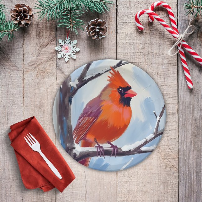 Red Cardinal Winter Watercolor Paper Plate (Creator Uploaded)
