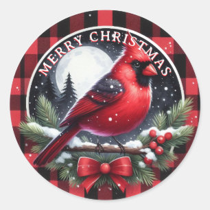 Red Cardinal with Holly Berries Classic Round Sticker