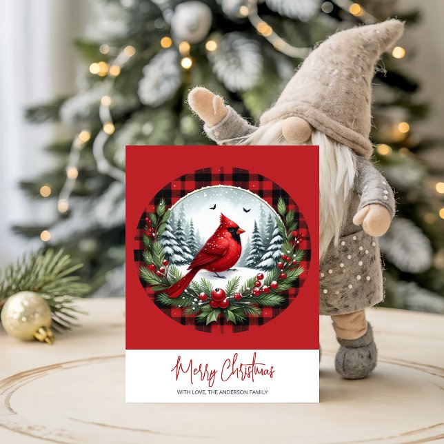 Red Cardinal with Holly Berries Holiday Card (Creator Uploaded)