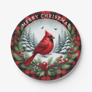 Red Cardinal with Holly Berries Paper Plate