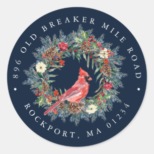 Red Cardinal Wreath Christmas Return Address Label