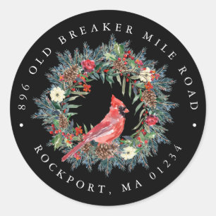 Red Cardinal Wreath Christmas Return Address Label