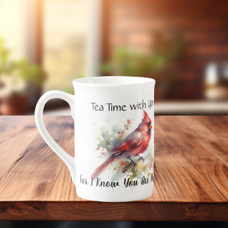Red Cardinal '' You are Near '' Grief Bone China Mug