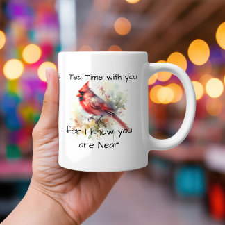 Red Cardinal ''YOU ARE NEAR'' Personalise Bone China Mug
