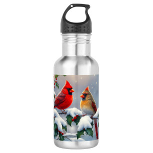 Red Cardinals and Holly in Snow 532 Ml Water Bottle