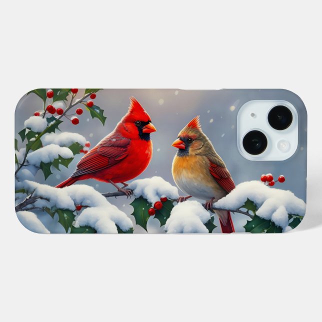 Red Cardinals and Holly in Snow Case-Mate iPhone Case (Back (Horizontal))