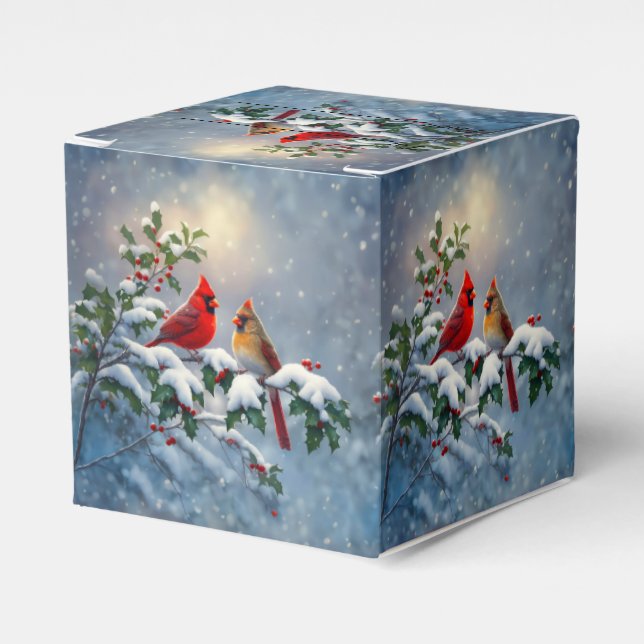 Red Cardinals and Holly in Snow Favour Box (Front Side)