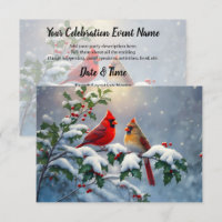 Red Cardinals and Holly in Snow