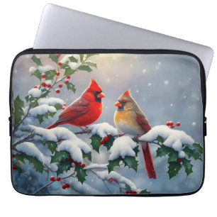Red Cardinals and Holly in Snow Laptop Sleeve