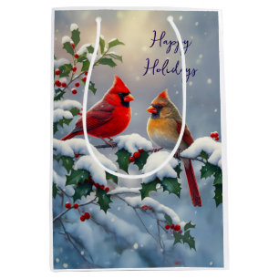 Red Cardinals and Holly in Snow Medium Gift Bag