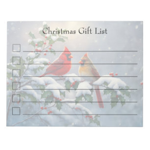 Red Cardinals and Holly in Snow Notepad