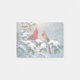 Red Cardinals and Holly in Snow Post-it Notes