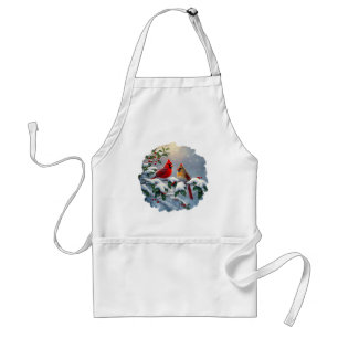 Red Cardinals and Holly in Snow Standard Apron