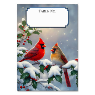 Red Cardinals and Holly in Snow Table Number
