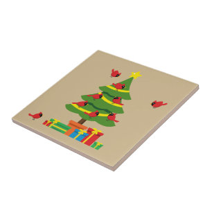 Red Cardinals - Christmas Merrier Spent Together Ceramic Tile
